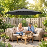 Outsunny 3m Overhanging Cantilever Parasol, with Cross Base - Grey(m-7)