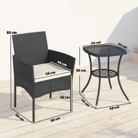 Outsunny 3 Piece Rattan Bistro Set, PE Wicker Garden Furniture Conversation Set with 2 Tier Glass-Top Table, Chairs, Cream White(m-3)