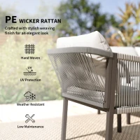 Outsunny 4 Piece Rattan Garden Furniture Set with Loveseat, Armchairs, Table, Steel Frame Wicker Patio Conversation Set, Grey(m-5)