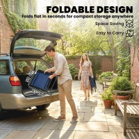 Outsunny Folding Garden Chairs Set of 2, Foldable Garden Dining Chairs with High Back, Armrests, Texteline Seat, Navy Blue(m-5)