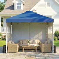 Outsunny Pop Up Gazebo Waterproof Height Adjustable Canopy with 3 Sidewalls Wheeled Bag for Parties 3 x 3 m Dark Blue(m-9)
