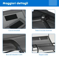 Outsunny Lettino Prendisole Doppio per 2 Persone, con Cuscini e Tettuccio Inclusi, 200 cm x 139 cm x 140 cm, Grigio Scuro(m-6)
