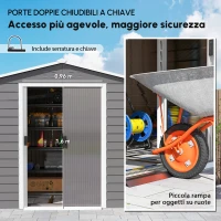 Outsunny Capanno attrezzi in metallo, resistente alle intemperie e anti-ruggine, richiudibile a chiave,  2,40 x 2,06 x 1,98 m, Grigio chiaro(m-6)