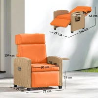 Outsunny 145° Reclining Rattan Armchair, with Footrest - Khaki/Orange(m-3)