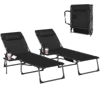 Outsunny Five-Position Reclining Sun Loungers Set of 2 - Black(m-10)