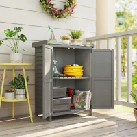 Outsunny Wooden Garden Shed, Garden Tool Storage Shed with Shelf and Side Hooks, 71.5 x 39 x 95 cm, Grey(m-2)