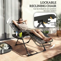 Outsunny Zero Gravity Chairs Set of 2, Folding Sunloungers Reclining Garden Chairs with Cup Holder, Headrest, Black(m-5)