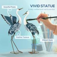 Outsunny Heron Garden Statues, Standing Garden Ornament, Metal Garden Gift with Stakes, Blue & White(m-4)