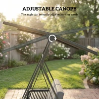 Outsunny 2-Seater Rattan Swing Chair, Outdoor Garden Hanging Swing Seat with Stand, Adjustable Canopy and Soft Cushions(m-5)