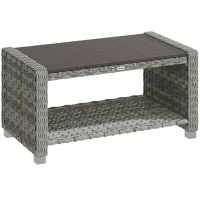 Outsunny Outdoor Coffee Table with Storage Shelf, PE Rattan Side Table with Slatted Top and Foot Pads, Grey