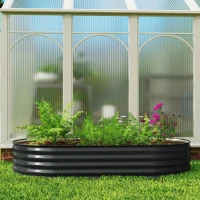 Outsunny Galvanised Raised Garden Bed, Metal Planter Box with Safety Edging, for Flowers, Herbs, Succulents, Dark Grey(m-8)