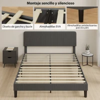HOMCOM Somier 160x200 cm con Cabecero Ajustable Tapizado en Pana Láminas de Madera Fácil de Montar Gris Oscuro(m-6)