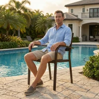 Outsunny Juego de 4 Sillas de Jardín Exterior Apilables con Reposabrazos Respaldo y Marco de Acero 55x60x83 cm Marrón Oscuro(m-8)