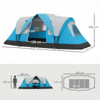 Outsunny 5-6 Man Camping Tent, Tunnel Tent, Water Resistant Hiking Shelter with Groundsheet and Carry Bag, Light Blue(m-3)
