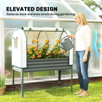 Outsunny Galvanised Raised Planter with Greenhouse Cover, Metal Raised Garden Bed on Legs with Bed Liner and Bottom Shelf(m-6)