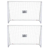 HOMCOM Conjunto de 2 Balizas de Futebol com Suporte de Metal e Rede para Treino 186x62x123 cm Branco(m-1)