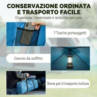Outsunny Tenda da Campeggio a Tunnel per 2-4 Persone Alta 200cm con 2 Stanze, Impermeabile 3000mm, Azzurro(m-8)