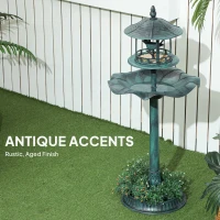 Outsunny 3-in-1 Garden Bird Bath, Freestanding Birdbath with Large Water Basin, Underneath Flower Planter, Φ50 x 113 cm, Green(m-7)