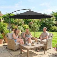 Outsunny 3m Overhanging Cantilever Parasol, with Cross Base - Black(m-2)