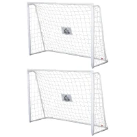 HOMCOM Conjunto de 2 Balizas de Futebol com Suporte de Metal e Rede para Treino 186x62x123 cm Branco(m-6)