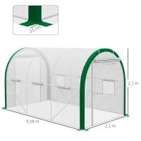 Outsunny Serra Tunnel, Serra di Coltivazione, Porte a Zip, Finestre in Rete, Telaio in Metallo, 3,5 x 2 x 2 m, Bianco(m-3)