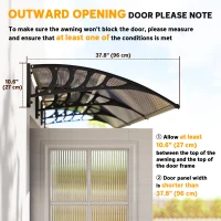 Outsunny Front Door Canopy, Outdoor Awning, Rain Shelter, 303 x 96cm , Brown(m-7)