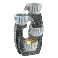 Outsunny 4-Tier Bowl Water Feature, Indoor Outdoor Garden Water Fountain with Pump and LED Lights, Resin Cascading Waterfall(m-10)
