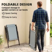 Outsunny Folding Garden Chairs Set of 2, Outdoor Dining Chairs with Wide Texteline Seat, High Back and Armrests, Light Grey(m-4)