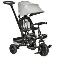 HOMCOM 4 in 1 Kids Trike Toddler Foldable Pedal Tricycle w/ Reversible Angle Adjustable Seat Removable Handle Canopy Belt Brake for 1-5 Years - Grey(m-10)