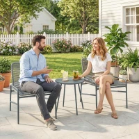 Outsunny 3 Piece Rattan Bistro Set, Outdoor Garden Furniture Set with 2 Chairs, Round Coffee Table for Patio, Balcony, Dark Grey(m-8)