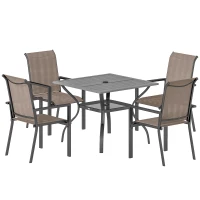 Outsunny 5 Pieces Outdoor Dining Set for 4, Garden Table and Stackable Chairs with Breathable Mesh Seat, Grey and Khaki(m-11)