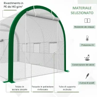 Outsunny Serra Tunnel, Serra di Coltivazione, Porte a Zip, Finestre in Rete, Telaio in Metallo, 3,5 x 2 x 2 m, Bianco(m-5)