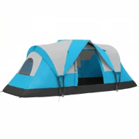 Outsunny 5-6 Man Camping Tent, Tunnel Tent, Water Resistant Hiking Shelter with Groundsheet and Carry Bag, Light Blue(m-1)