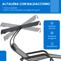 Outsunny Lettino Prendisole Doppio per 2 Persone, con Cuscini e Tettuccio Inclusi, 200 cm x 139 cm x 140 cm, Grigio Scuro(m-4)