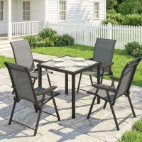 Outsunny 5 Pieces Outdoor Dining Set, Garden Dining Set for 4 with Square Table and Folding Chairs, Grey(m-2)