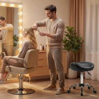 HOMCOM Salonhocker mit Sattelsitz, höhenverstellbar, Kunstleder, 48x48x54-69cm, Schwarz(m-9)