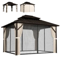 Outsunny 3x3 m Hardtop Gazebo Canopy with UPF50+ Double Galvanised Steel Roof, Aluminium Garden Gazebo Permanent Pavilion, Brown(m-10)