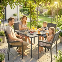 Outsunny 5 Pieces Garden Dining Set, Garden Table and Chairs Set for 4 with Square HDPE Table and Chairs with Armrests, Black(m-7)