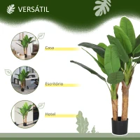 HOMCOM Conjunto de 2 Plantas Artificiais Ø17x120 cm Bananeiras Atificiais com Vaso e 15 Folhas Plantas Artificiais Decorativas Verde(m-5)