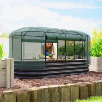 Outsunny Galvanised Raised Garden Bed Kit with Self Watering System and Mesh Cover, Garden Boxes, 6x3Ft, Dark Grey and Green(m-8)