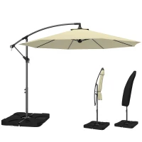 Outsunny 3m Overhanging Parasol, with Base, Weights and Cover - Sand brown(m-11)