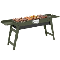 Outsunny Portable BBQ Grill, Foldable Charcoal Grill for Camping and Picnics with 2 Side Shelves and Handle, Green(m-10)