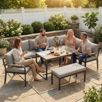 Outsunny 7 Seater Garden Furniture Set, Metal Garden Sofa Set with Cushions, Outdoor Furniture Conversation Sets, Light Grey(m-2)