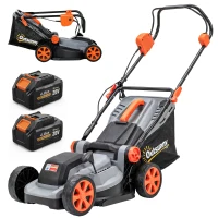 Outsunny 18V Cordless Lawnmower with 2 x 4Ah Batteries, Battery Lawn Mower with 34cm Cutting Width, Mulching Feature(m-10)