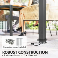 Outsunny 2.5 x 2.5 m Hardtop Gazebo with Galvanised Steel Roof, Waterproof Permanent Pavilion Garden Gazebo with Netting and Curtains for Patio, Deck, Dark Grey(m-6)