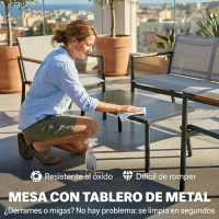 Outsunny Conjunto Jardín Exterior con Sofá de 2 Plazas 2 Sillones Mesa con Superficie Metálica Asientos Transpirables Crema(m-7)