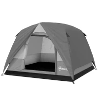 Outsunny 3-4 Person Camping Tent, Easy Set Up 3-4 Man Tent w/ Sewn-in Groundsheet, Waterproof Dome Tent w/ Mesh Windows, Grey(m-11)