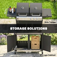 Outsunny 2+1 Burner Hybrid Dual Fuel BBQ Gas Grill, 2-in-1 Propane & Charcoal Barbecue Grill Smoker Combo with Wheels, Black(m-8)