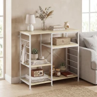 HOMCOM Étagère de Cuisine avec Étages en Bois et Métal avec 5 Crochets, Gain de Place, 90x39x83.5 cm, Chêne(m-4)