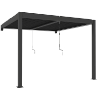 Outsunny 3 x 3 m Louvered Pergola with LED Lights, Metal Louvres, Wall Mounted Aluminium Patio Gazebo Pergola, Dark Grey